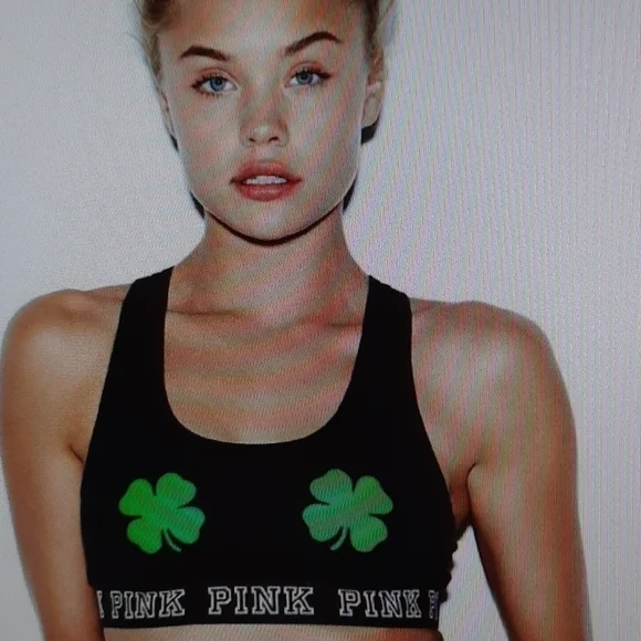 Victoria's Secret Pink St Patricks Day shamrock sports bra extra small - Picture 1 of 9